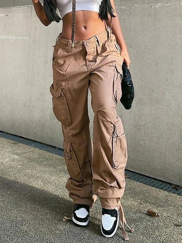 Women's Cargo Pants Pants Trousers Baggy Full Length Cotton Blend Baggy Micro-elastic Mid Waist Fashion Casual Office Black Green S M Autumn / Fall 3 Women's Cargo Pants Pants Trousers Baggy Full Length Cotton Blend Baggy Micro-elastic Mid Waist Fashion Casual Office Black Green S M Autumn / Fall