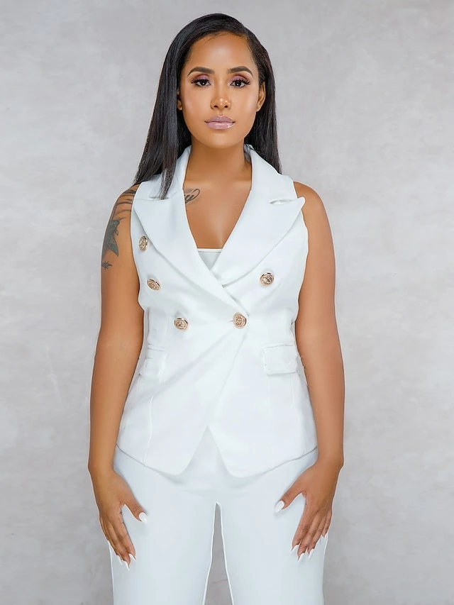 Women's Blazer Vest Office Suit Pants Sets White Solid Color Sleeveless Office Work Business Basic Shirt Collar Regular Fit Fall & Winter 8 Women's Blazer Vest Office Suit Pants Sets White Solid Color Sleeveless Office Work Business Basic Shirt Collar Regular Fit Fall & Winter - Image 6