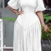 Women‘s Plus Size Curve Work Dress Solid Color V Neck Half Sleeve Spring Fall Stylish Work Formal Knee Length Dress Formal Going Out Dress -LIGHTINTHEBOX Shop fvjbgp1664183294826