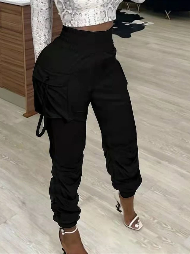 Women's Cargo Pants Joggers Pants Pink Fall Winter Trousers Full Length Cotton Micro-elastic High Waist Fashion Streetwear Street Daily Black White S M 6 Women's Cargo Pants Joggers Pants Pink Fall Winter Trousers Full Length Cotton Micro-elastic High Waist Fashion Streetwear Street Daily Black White S M - Image 4