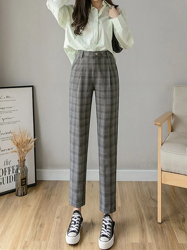 Women's Dress Pants Cropped Pants Ankle-Length Cotton Print Micro-elastic High Waist Fashion Streetwear Formal Work Grey Coffee S M Fall Winter 4 Women's Dress Pants Cropped Pants Ankle-Length Cotton Print Micro-elastic High Waist Fashion Streetwear Formal Work Grey Coffee S M Fall Winter - Image 2
