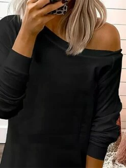 Women's Casual Dress Sweatshirt Dress Winter Dress Mini Dress Cold Shoulder Outdoor Street Daily Fashion Streetwear One Shoulder Long Sleeve 2023 Loose Fit Black Pink Color S M L XL Size -LIGHTINTHEBOX Shop fximqd1693987658030