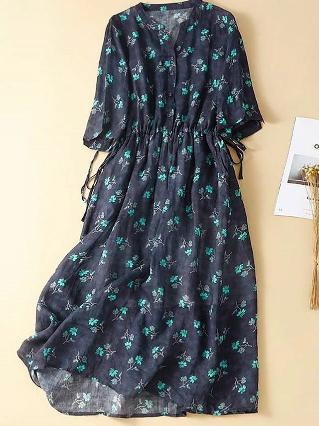 Women's Casual Dress Cotton Linen Dress A Line Dress Midi Dress Linen / Cotton Blend Basic Classic Outdoor Daily Vacation Split Neck Button Pocket 3/4 Length Sleeve Spring Fall Autumn 2023 Loose Fit 3 Women's Casual Dress Cotton Linen Dress A Line Dress Midi Dress Linen / Cotton Blend Basic Classic Outdoor Daily Vacation Split Neck Button Pocket 3/4 Length Sleeve Spring Fall Autumn 2023 Loose Fit