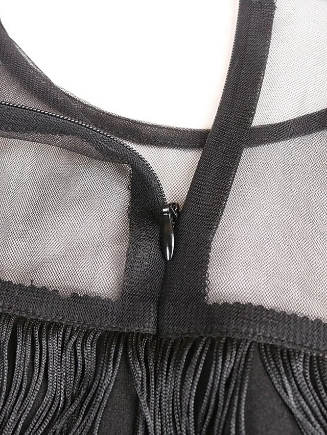 Women‘s Plus Size Curve Party Dress Black Dress Homecoming Dress Solid Color Crew Neck Tassel Fringe Half Sleeve Fall Spring Prom Dress 7 Women‘s Plus Size Curve Party Dress Black Dress Homecoming Dress Solid Color Crew Neck Tassel Fringe Half Sleeve Fall Spring Prom Dress - Image 5