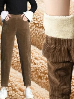 Women's Fleece Pants Pants Trousers Harem Pants Full Length Corduroy Pocket Micro-elastic High Waist Fashion Streetwear Street Daily Black Brown M L Summer Fall -LIGHTINTHEBOX Shop fyczsa1690973668549