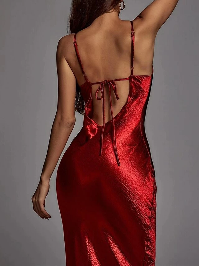 Women‘s Christmas Prom Dress Party Dress Satin Dress Long Dress Maxi Dress Red Gold Sleeveless Pure Color Backless Spring Fall Winter Spaghetti Strap Fashion Birthday Evening Party Wedding Guest 7 Women‘s Christmas Prom Dress Party Dress Satin Dress Long Dress Maxi Dress Red Gold Sleeveless Pure Color Backless Spring Fall Winter Spaghetti Strap Fashion Birthday Evening Party Wedding Guest - Image 5