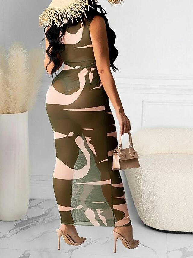 Women's Sheath Dress Long Dress Maxi Dress Black Army Green Sleeveless Striped Print Spring Summer Crew Neck Slim Mesh S M L XL XXL 8 Women's Sheath Dress Long Dress Maxi Dress Black Army Green Sleeveless Striped Print Spring Summer Crew Neck Slim Mesh S M L XL XXL - Image 6