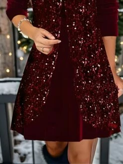 Women's Velvet Dress Party Dress Sequin Dress Midi Dress Burgundy Long Sleeve Pure Color Sequins Spring Fall Winter Square Neck Fashion Winter Dress Christmas Wedding Guest 2023 S M L XL XXL 3XL -LIGHTINTHEBOX Shop fzafnl1697525543080