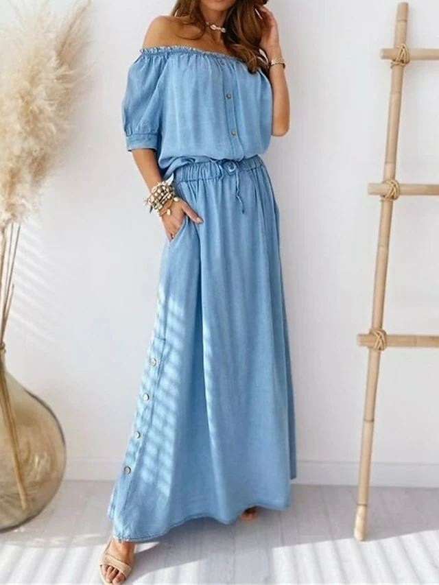 Women's Two Piece Dress Set Casual Dress Skirt Set Outdoor Daily Modern Casual Pocket Drawstring Long Dress Maxi Dress Off Shoulder Half Sleeve Floral Loose Fit Blue Gray Summer Spring S M L XL XXL 3 Women's Two Piece Dress Set Casual Dress Skirt Set Outdoor Daily Modern Casual Pocket Drawstring Long Dress Maxi Dress Off Shoulder Half Sleeve Floral Loose Fit Blue Gray Summer Spring S M L XL XXL