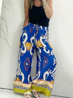 Women's Wide Leg Pants Trousers Baggy Full Length Pocket Baggy Micro-elastic Mid Waist Fashion Streetwear Street Daily Black Blue S M Summer Fall