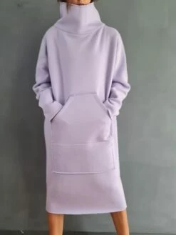 Women's Sweatshirt Dress Casual Dress Midi Dress Fashion Daily Outdoor Vacation Going Out Turtleneck Pocket Solid Color Regular Fit Black Yellow Purple S M L XL XXL -LIGHTINTHEBOX Shop gagjzy1697541675728