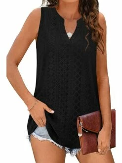 Women's Tank Top Black White Yellow Plain Cut Out Sleeveless Casual Basic V Neck Regular Fit -LIGHTINTHEBOX Shop gatsvl1681988813103