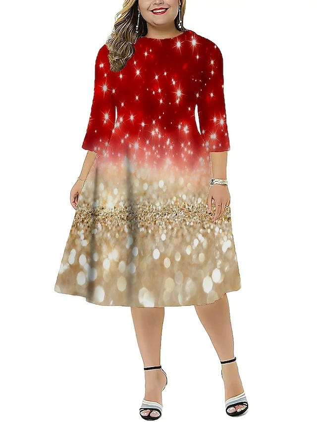 Women‘s Plus Size Christmas Dress Work Dress Santa Claus 3/4 Length Sleeve Winter Fall Midi Dress Christmas Dress Work Dress 3 Women‘s Plus Size Christmas Dress Work Dress Santa Claus 3/4 Length Sleeve Winter Fall Midi Dress Christmas Dress Work Dress