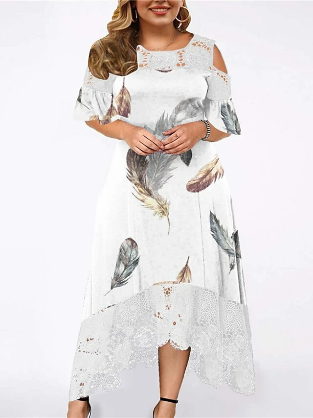 Women‘s Plus Size Curve Holiday Dress Floral Crew Neck Lace Half Sleeve Fall Spring Maxi Long Dress Date Vacation Dress Print 11 Women‘s Plus Size Curve Holiday Dress Floral Crew Neck Lace Half Sleeve Fall Spring Maxi Long Dress Date Vacation Dress Print - Image 9