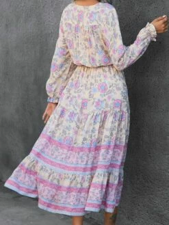 Women's Casual Dress Swing Dress Print Dress Floral Print Drawstring Print V Neck Midi Dress Active Fashion Outdoor Daily Long Sleeve Regular Fit Pink Spring Fall S M L XL -LIGHTINTHEBOX Shop gbfrqc1692959231773