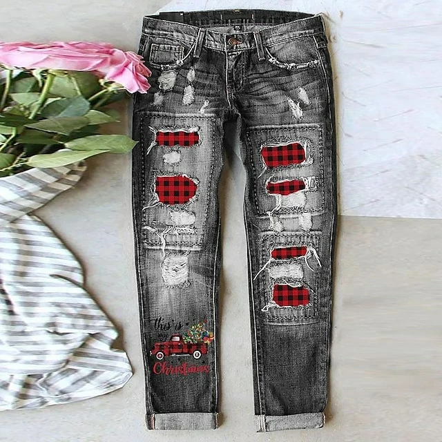 Women's Jeans Distressed Jeans Denim Light Blue Dark Blue Grey Fashion Christmas Xmas Street Casual Side Pockets Baggy Micro-elastic Full Length Comfort Graphic S M L XL XXL / Cut Out / Ripped 3 Women's Jeans Distressed Jeans Denim Light Blue Dark Blue Grey Fashion Christmas Xmas Street Casual Side Pockets Baggy Micro-elastic Full Length Comfort Graphic S M L XL XXL / Cut Out / Ripped