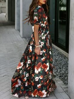 Women's Long Dress Maxi Dress Swing Dress Print Dress Floral Streetwear Casual Outdoor Holiday Going Out Print Short Sleeve V Neck Dress Loose Fit Black White Red Spring S M L XL XXL -LIGHTINTHEBOX Shop gctdui1682499333634