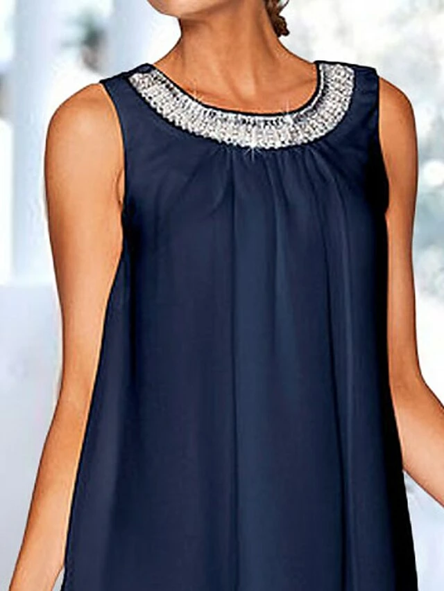 Women‘s Party Dress Cocktail Dress Shift Dress Office Holiday Wedding Guest Midi Dress Party Stylish Crew Neck Sleeveless Sequins Layered Dark Blue Pure Color S M L XL 2XL 5 Women‘s Party Dress Cocktail Dress Shift Dress Office Holiday Wedding Guest Midi Dress Party Stylish Crew Neck Sleeveless Sequins Layered Dark Blue Pure Color S M L XL 2XL - Image 3