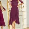 Women's Party Dress Lace Dress Cocktail Dress Midi Dress Pink Navy Blue Fuchsia 3/4 Length Sleeve Pure Color Lace Spring Fall Winter Off Shoulder Fashion Winter Dress Wedding Guest Vacation 2023 S M