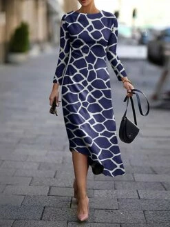 Women's Casual Dress Sheath Dress Midi Dress Midi Dress White Red Blue Long Sleeve Floral Print Summer Spring Crew Neck Stylish Winter Dress Fall Dress 2023 S M L XL XXL 3XL -LIGHTINTHEBOX Shop gezscg1664281769159