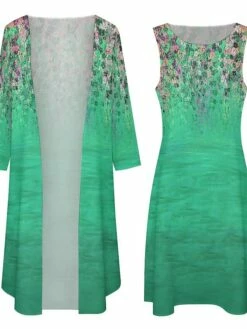 Women's Dress Set Two Piece Dress Long Dress Maxi Dress Blue Green Long Sleeve Color Block Print Summer Spring Crew Neck Vacation Winter Dress Fall Dress Loose Fit 2023 S M L XL XXL 3XL 4XL 5XL -LIGHTINTHEBOX Shop gfduox1663758527568