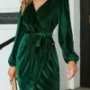 Women‘s Christmas Party Dress Homecoming Dress Velvet Dress Cocktail Dress Mini Dress Wine Dark Green Dark Blue Long Sleeve Pure Color Lace Up Fall Winter Autumn V Neck Birthday Wedding Guest -LIGHTINTHEBOX Shop gfuohx1693983136568