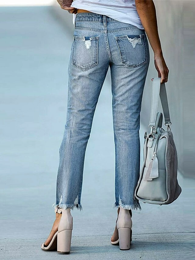 Women‘s Low Rise Jeans Skinny Pants Trousers Full Length Denim Ripped Micro-elastic Mid Waist Fashion Streetwear Street Daily Black Dark Navy S M Fall Winter 9 Women‘s Low Rise Jeans Skinny Pants Trousers Full Length Denim Ripped Micro-elastic Mid Waist Fashion Streetwear Street Daily Black Dark Navy S M Fall Winter - Image 7