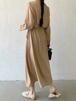 Women's Shirt Dress Casual Dress Maxi Long Dress Outdoor Daily Date Polyester Fashion Classic Shirt Collar Button Pocket Long Sleeve Fall Winter 2023 Loose Fit ArmyGreen Black Brown Pure Color S M L -LIGHTINTHEBOX Shop gfyyda1693535861995