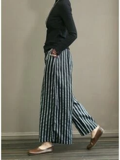Women's Wide Leg Chinos Gauchos Pants Trousers Full Length Cotton And Linen Pocket Baggy Micro-elastic Mid Waist Vintage Fashion Casual Daily Black White M L Summer Fall -LIGHTINTHEBOX Shop ggdcwy1689931756841