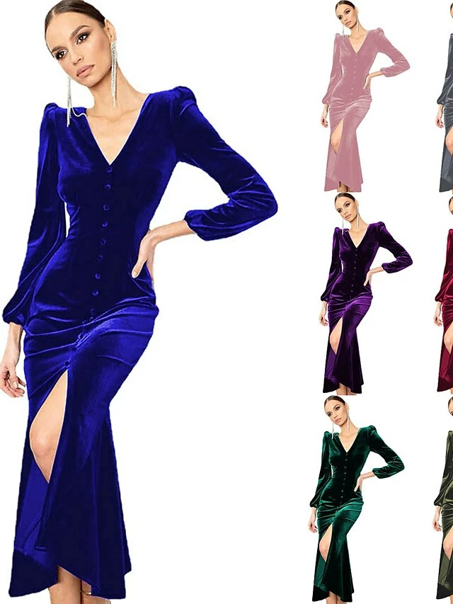 Women‘s Christmas Party Dress Velvet Dress Wedding Guest Dress Midi Dress Black Pink Wine Long Sleeve Pure Color Button Spring Fall Winter V Neck Fashion Winter Dress Office Evening Party 2023 14 Women‘s Christmas Party Dress Velvet Dress Wedding Guest Dress Midi Dress Black Pink Wine Long Sleeve Pure Color Button Spring Fall Winter V Neck Fashion Winter Dress Office Evening Party 2023 - Image 12