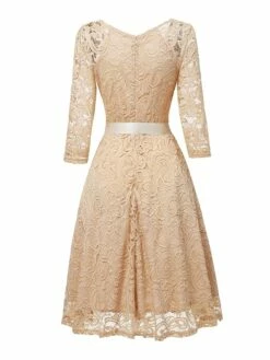 Women‘s Vintage Tea Dresses Party Dress Lace Dress Homecoming Dress Knee Length Dress Pink Wine Navy Blue 3/4 Length Sleeve Pure Color Lace Summer Spring Fall V Neck Classic Winter Dress -LIGHTINTHEBOX Shop ghhxfi1600920049700