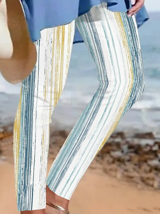 Women's Slim White / White Classic Soft Daily Wear Streetwear Ankle-Length Lightweight Striped S M L XL XXL 4 Women's Slim White / White Classic Soft Daily Wear Streetwear Ankle-Length Lightweight Striped S M L XL XXL - Image 2