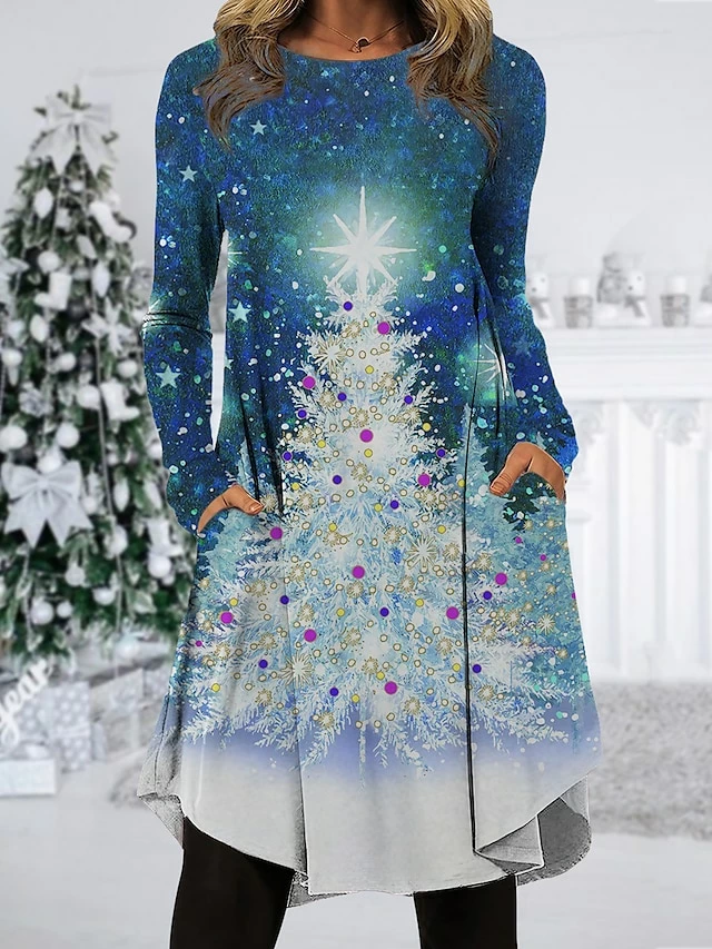 Women's Christmas Work Dress Casual Dress Fashion Winter DressDaily Midi Dress Pocket Print Crew Neck Long Sleeve SnowmanTree Regular Fit Wine Red Navy Blue Fall Winter S M L XL XXL 3 Women's Christmas Work Dress Casual Dress Fashion Winter DressDaily Midi Dress Pocket Print Crew Neck Long Sleeve SnowmanTree Regular Fit Wine Red Navy Blue Fall Winter S M L XL XXL