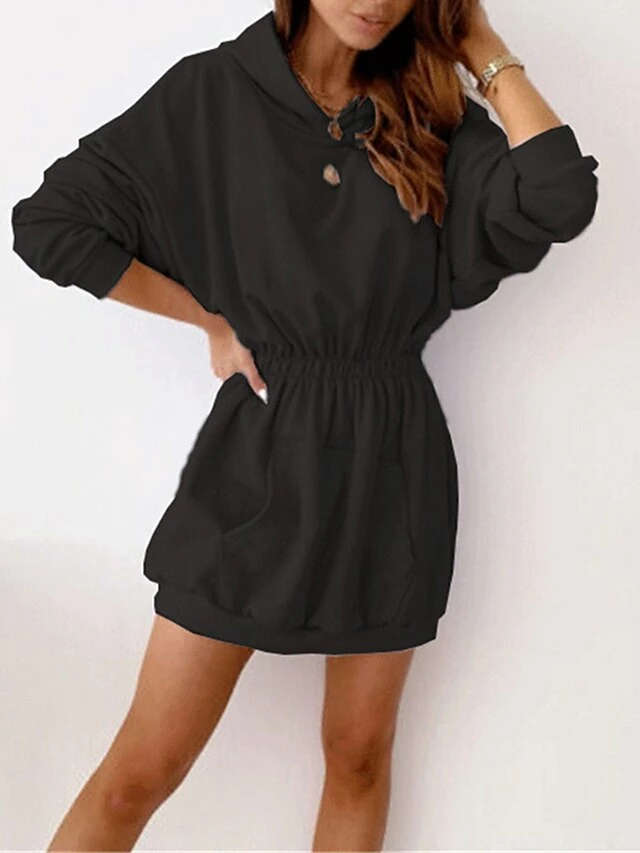Women's Casual Dress Hoodie Dress Mini Dress Active Daily Outdoor Holiday Vacation Hoodie Pocket Solid Color Regular Fit Black White Pink S M L XL XXL 10 Women's Casual Dress Hoodie Dress Mini Dress Active Daily Outdoor Holiday Vacation Hoodie Pocket Solid Color Regular Fit Black White Pink S M L XL XXL - Image 8