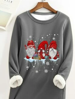 Women's Christmas Dress Sweatshirt Dress Mini Dress Warm Fashion Outdoor Christmas Vacation Crew Neck Print Santa Claus Loose Fit Gray S M L XL XXL -LIGHTINTHEBOX Shop gjaeka1697802680890