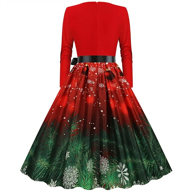 Women's Christmas Party Dress Swing DressKnee Length Dress Green Wine Dark Green Red Black Long Sleeve Santa Claus Elk Snowman Print Fall Winter V Neck Vintage Party Elegant Party 2022 S M L XL XXL 18 Women's Christmas Party Dress Swing DressKnee Length Dress Green Wine Dark Green Red Black Long Sleeve Santa Claus Elk Snowman Print Fall Winter V Neck Vintage Party Elegant Party 2022 S M L XL XXL - Image 16