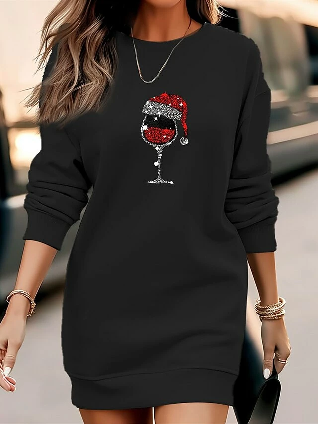Women's Casual Dress Sweatshirt Dress Winter Dress Christmas Hat Print Crew Neck Mini Dress Fashion Streetwear Outdoor Christmas Long Sleeve Loose Fit Black Gray Fall Winter S M L XL XXL 4 Women's Casual Dress Sweatshirt Dress Winter Dress Christmas Hat Print Crew Neck Mini Dress Fashion Streetwear Outdoor Christmas Long Sleeve Loose Fit Black Gray Fall Winter S M L XL XXL - Image 2
