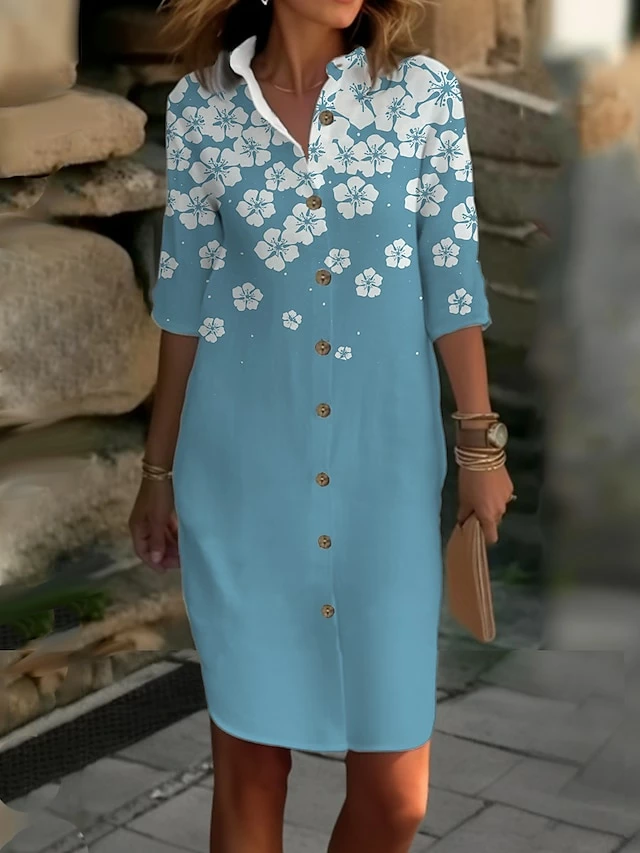 Women's Shirt Dress Casual Dress Cotton Linen Dress Midi Dress Polyester Fashion Casual Daily Outdoor Daily Vacation Shirt Collar Button Print 3/4 Length Sleeve Summer Spring Fall 2023 Loose Fit 3 Women's Shirt Dress Casual Dress Cotton Linen Dress Midi Dress Polyester Fashion Casual Daily Outdoor Daily Vacation Shirt Collar Button Print 3/4 Length Sleeve Summer Spring Fall 2023 Loose Fit
