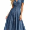 Women's Casual Dress Swing Dress Denim Shirt Dress Midi Dress Denim Fashion Modern Outdoor Daily Vacation Shirt Collar Button Short Sleeve Summer Spring 2023 Regular Fit Blue Plain S M L XL 2XL