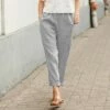 Women's Chinos Slacks Pants Trousers Ankle-Length Faux Linen Pocket Baggy Mid Waist Basic Casual / Sporty Daily Weekend White Green S M Summer Spring &Fall