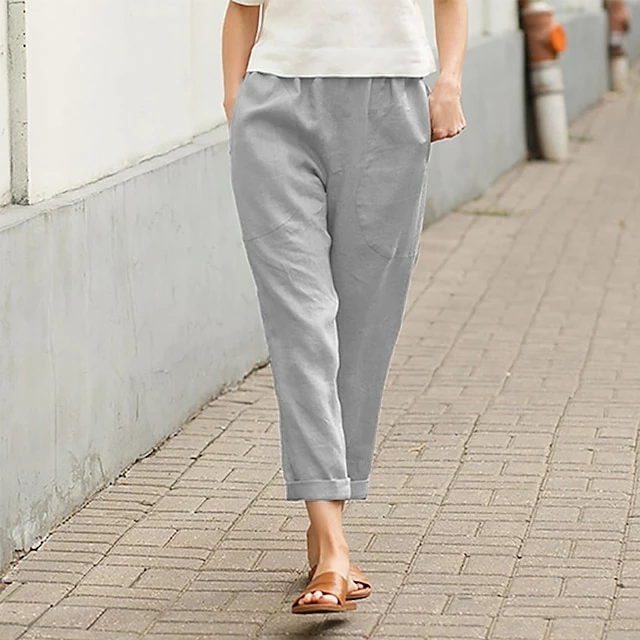 Women's Chinos Slacks Pants Trousers Ankle-Length Faux Linen Pocket Baggy Mid Waist Basic Casual / Sporty Daily Weekend White Green S M Summer Spring &Fall 3 Women's Chinos Slacks Pants Trousers Ankle-Length Faux Linen Pocket Baggy Mid Waist Basic Casual / Sporty Daily Weekend White Green S M Summer Spring &Fall