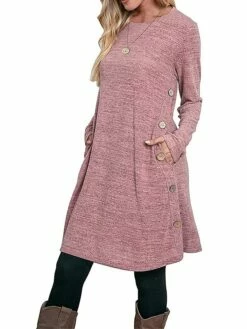 Women's Work Dress Casual Dress A Line Dress Fashion Daily Mini Dress Button Pocket Crew Neck Long Sleeve Plain Loose Fit Black Pink Gray Fall Winter S M L XL XXL -LIGHTINTHEBOX Shop gleuvt1697185364263