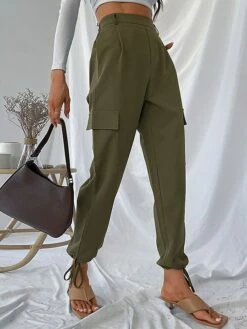 Women's Cargo Pants Full Length Cotton Micro-elastic Mid Waist Fashion Streetwear Outdoor Street ArmyGreen S M Fall Winter -LIGHTINTHEBOX Shop glkxwl1692182847459