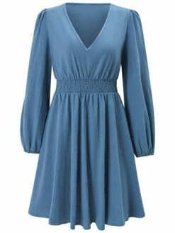 Women's Work Dress Black Dress Semi Formal Dress Fashion Mini Dress Ruched V Neck Long Sleeve Plain Regular Fit Black Red Blue Fall Winter S M L XL -LIGHTINTHEBOX Shop gmbzym1693300574484