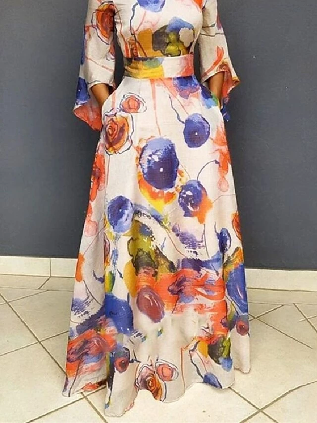 Women‘s Plus Size Curve Holiday Dress Floral Crew Neck Print 3/4 Length Sleeve Fall Spring Elegant Maxi Long Dress Formal Party Dress 7 Women‘s Plus Size Curve Holiday Dress Floral Crew Neck Print 3/4 Length Sleeve Fall Spring Elegant Maxi Long Dress Formal Party Dress - Image 5