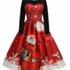 Women‘s Christmas Retro Elegant Vintage Dress Midi Dress Party Ruched Patchwork Santa Claus Crew Neck Long Sleeve Regular Fit Fall Winter 2023 Black Red S M L XL -LIGHTINTHEBOX Shop gmoskm1694426159762