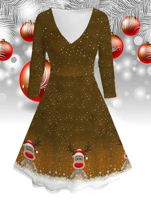 Women‘s Christmas Wine Brown Long Sleeve Elk Print Winter Autumn V Neck Fashion Daily Weekend Loose Fit 2022 S M L XL 2XL 3XL 4XL 5XL 6XL 4 Women‘s Christmas Wine Brown Long Sleeve Elk Print Winter Autumn V Neck Fashion Daily Weekend Loose Fit 2022 S M L XL 2XL 3XL 4XL 5XL 6XL - Image 2