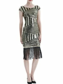 Women's Retro 1920s Fringe Dress Midi Dress Party Halloween Sequins Tassel Fringe Geometric V Neck Short Sleeve Regular Fit Spring Fall 2023 Silver Pink S M L XL -LIGHTINTHEBOX Shop gmsvzj1693212360743