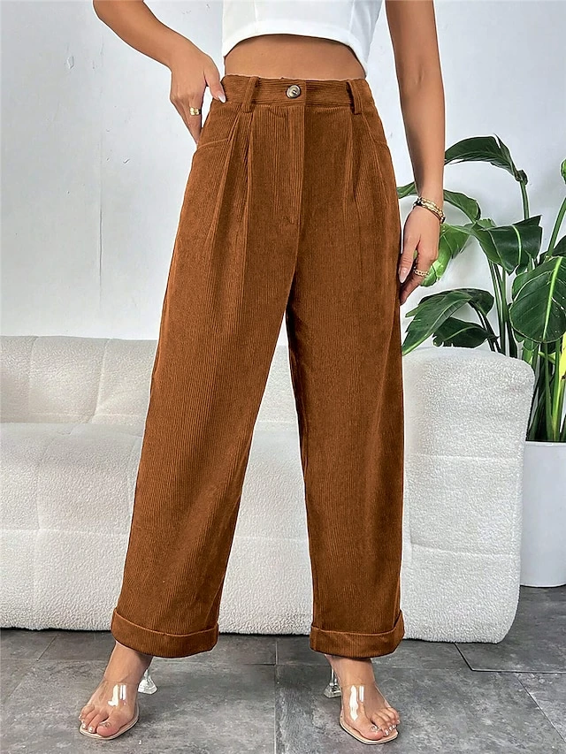 Women‘s Chinos Corduroy Pants Trousers Straight Full Length Micro-elastic High Waist Fashion Streetwear Street Daily Dark Brown S M Fall Winter 3 Women‘s Chinos Corduroy Pants Trousers Straight Full Length Micro-elastic High Waist Fashion Streetwear Street Daily Dark Brown S M Fall Winter