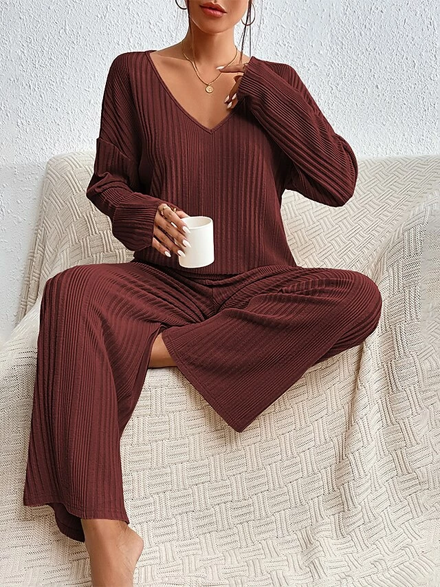 Women's Shirt Pants Sets Dark Grey Black Pink Solid Color Long Sleeve Casual Daily Daily V Neck Regular Fit Spring &Fall 13 Women's Shirt Pants Sets Dark Grey Black Pink Solid Color Long Sleeve Casual Daily Daily V Neck Regular Fit Spring &Fall - Image 11